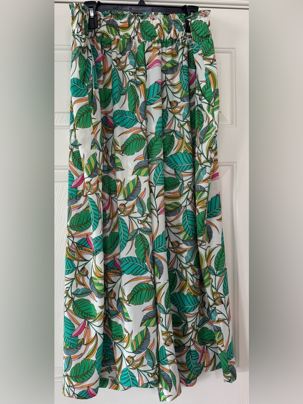 Rose & Olive Tropical Leaf Print pants in Green, Pink & Yellow 3x